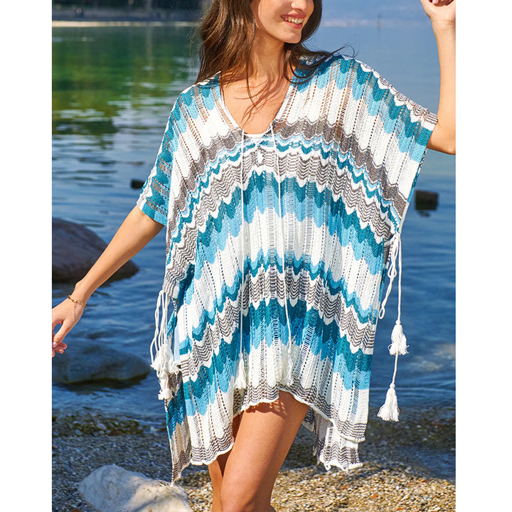 Dame casual beach kimono in wave pattern with open sleeves and side slits Mirla-Eva Jonsson