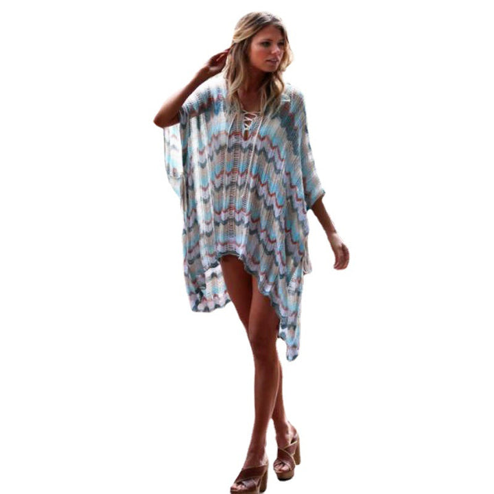 Dame casual beach kimono in wave pattern with open sleeves and side slits Mirla-Eva Jonsson