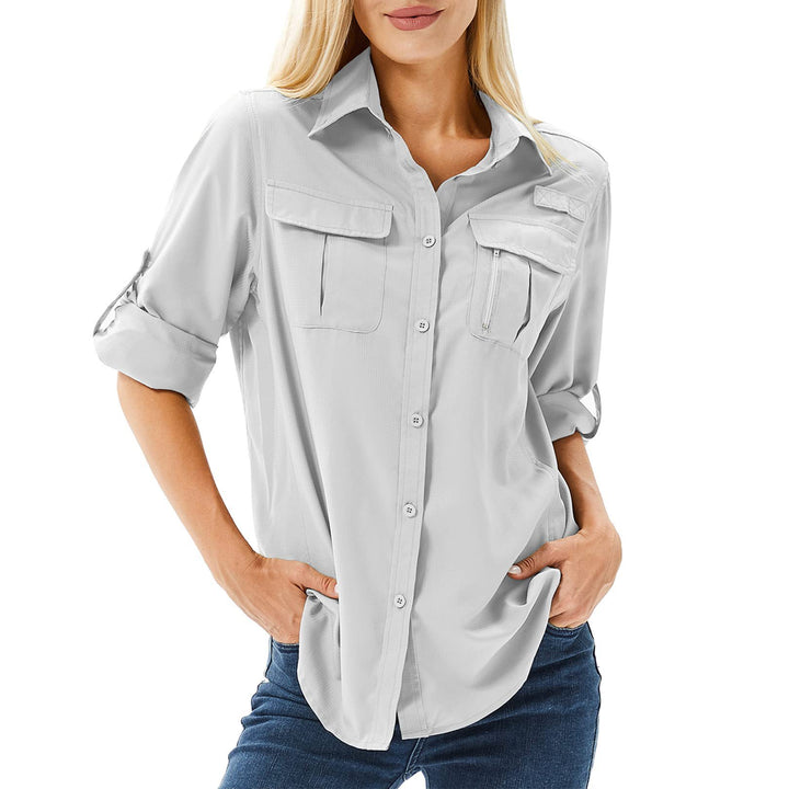 Dame casual blouse with practical pockets and convertible sleeves Mirla-Eva Jonsson