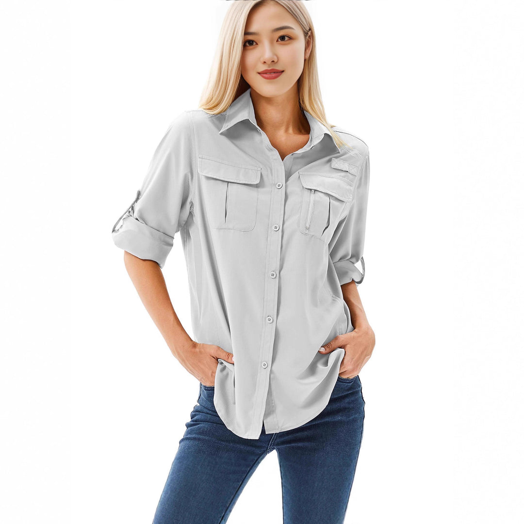 Dame casual blouse with practical pockets and convertible sleeves Mirla-Eva Jonsson