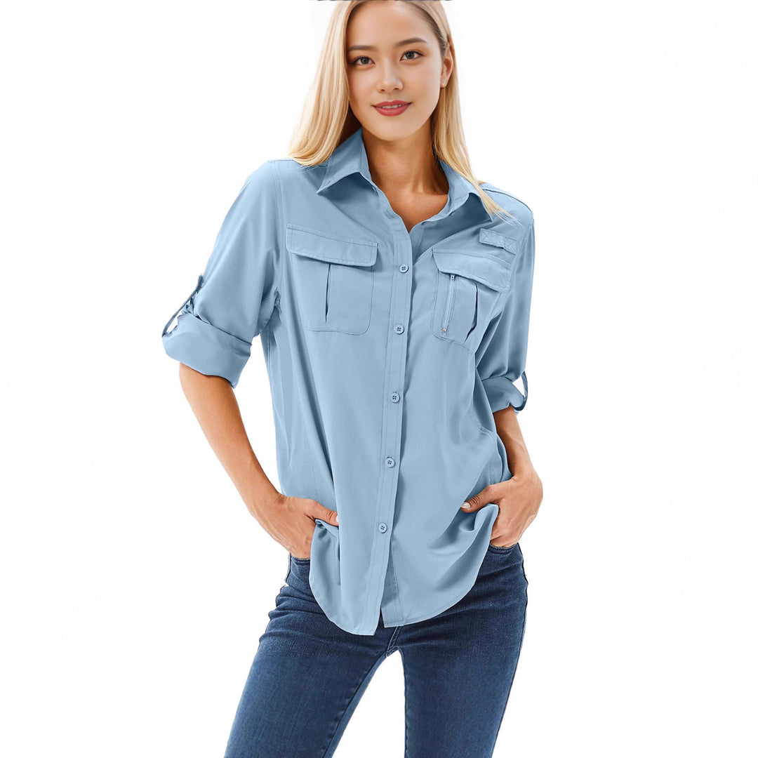 Dame casual blouse with practical pockets and convertible sleeves Mirla-Eva Jonsson