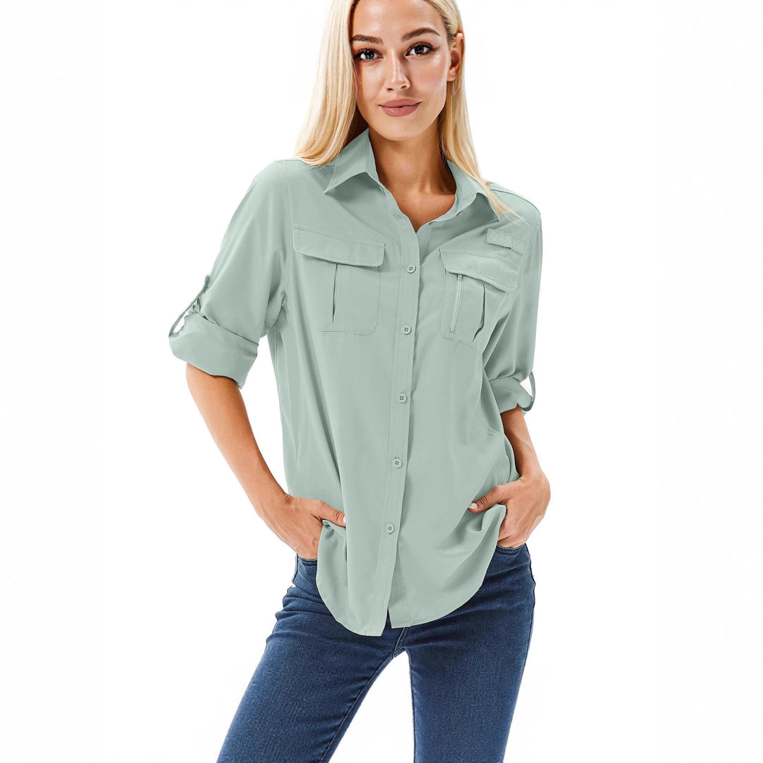 Dame casual blouse with practical pockets and convertible sleeves Mirla-Eva Jonsson