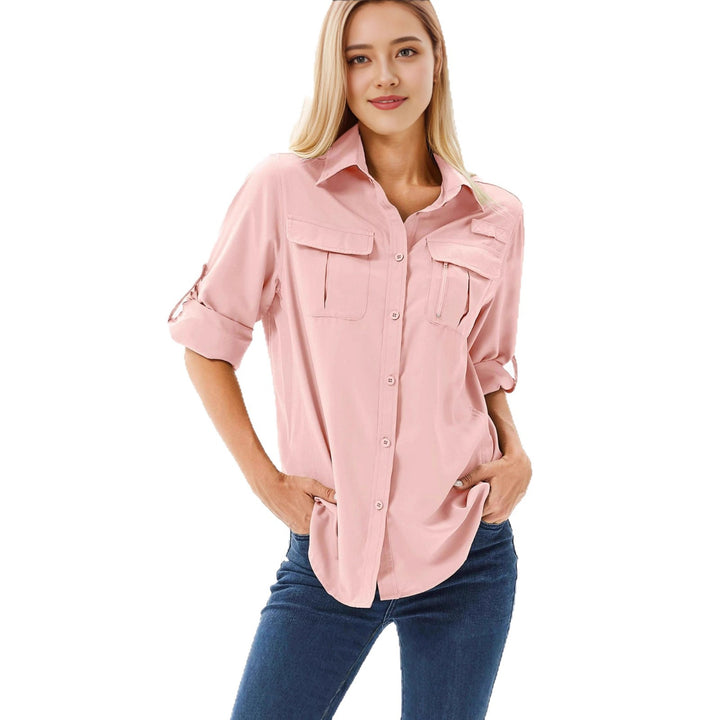Dame casual blouse with practical pockets and convertible sleeves Mirla-Eva Jonsson