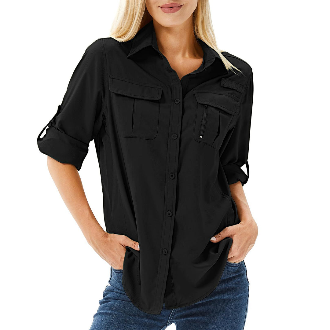 Dame casual blouse with practical pockets and convertible sleeves Mirla-Eva Jonsson