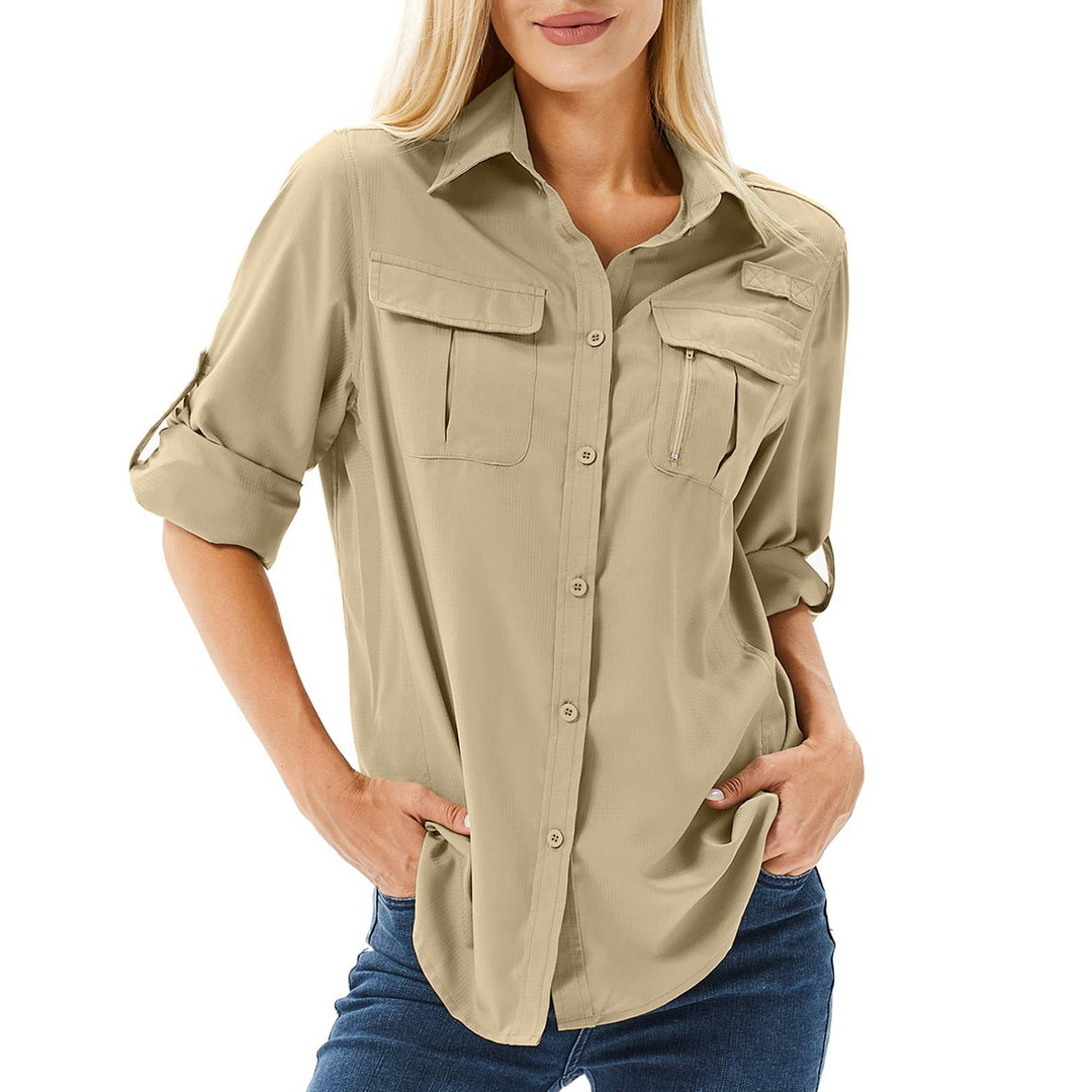 Dame casual blouse with practical pockets and convertible sleeves Mirla-Eva Jonsson