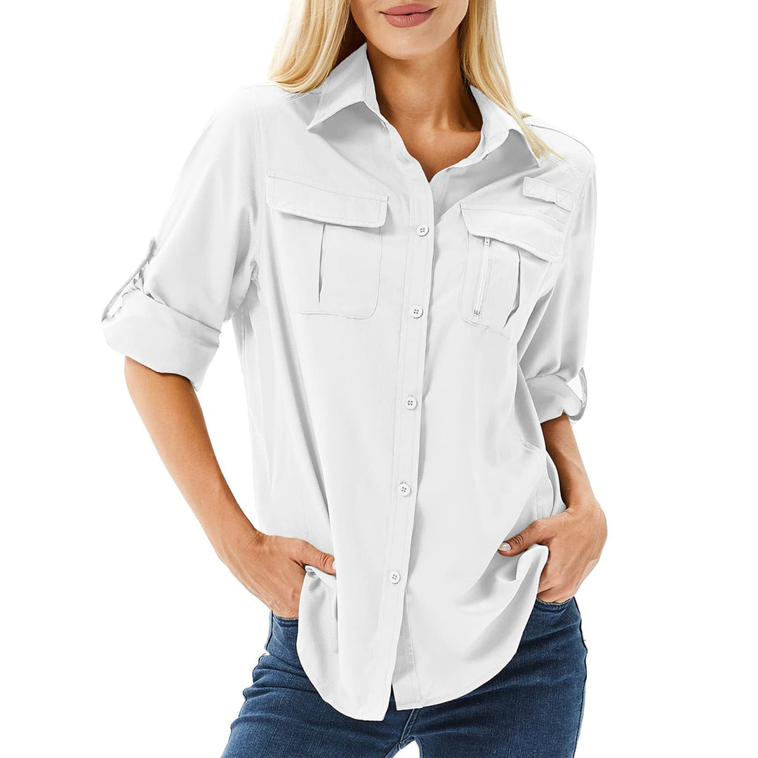 Dame casual blouse with practical pockets and convertible sleeves Mirla-Eva Jonsson