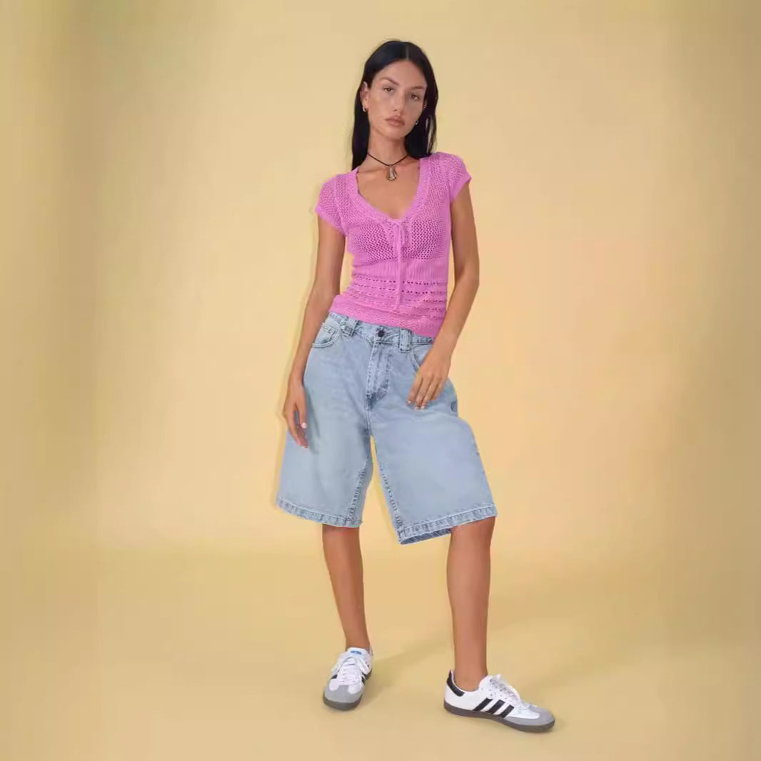 Dame casual denim shorts with wide fit and high side pockets Mirla-Eva Jonsson