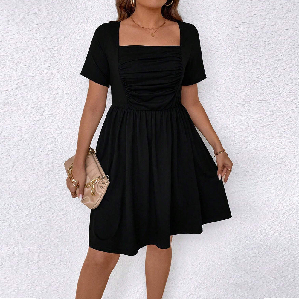 Dame casual dress with square neckline and ruched top Mirla-Eva Jonsson