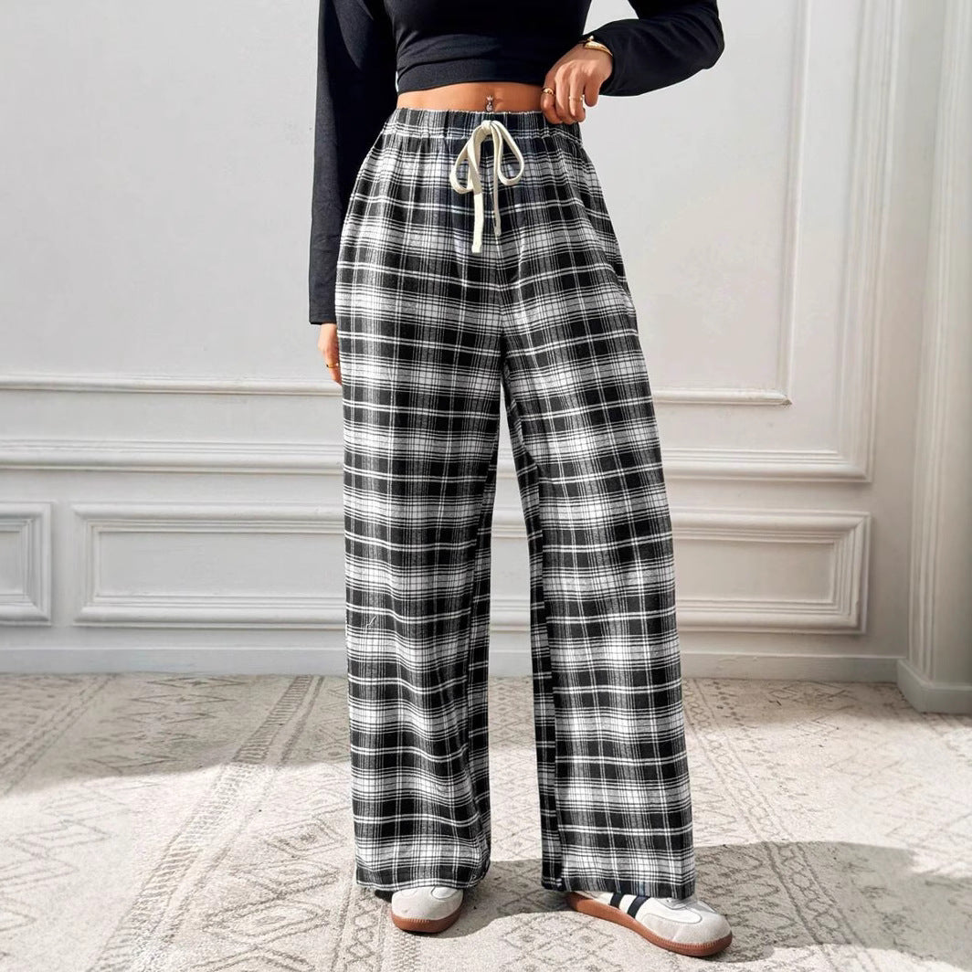 Dame casual fritidsbyxor med resårmidja och rutmönster Mirla-Eva Jonsson