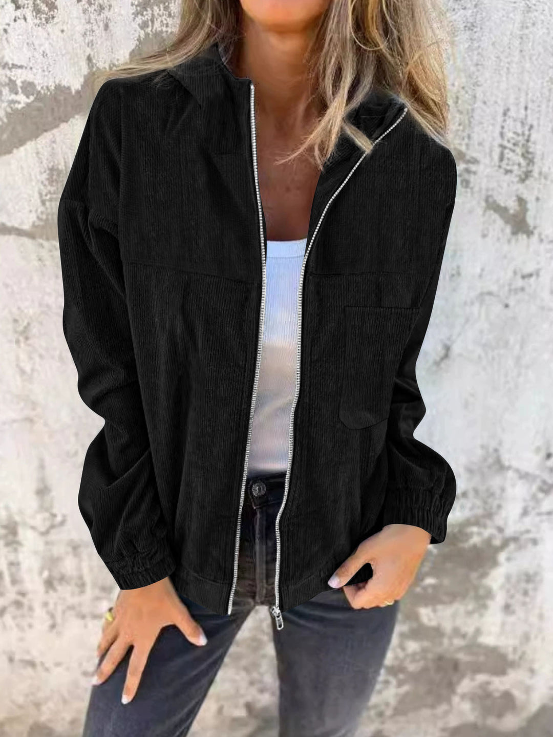 Dame casual hoodie-jacka i cord Mirla-Eva Jonsson