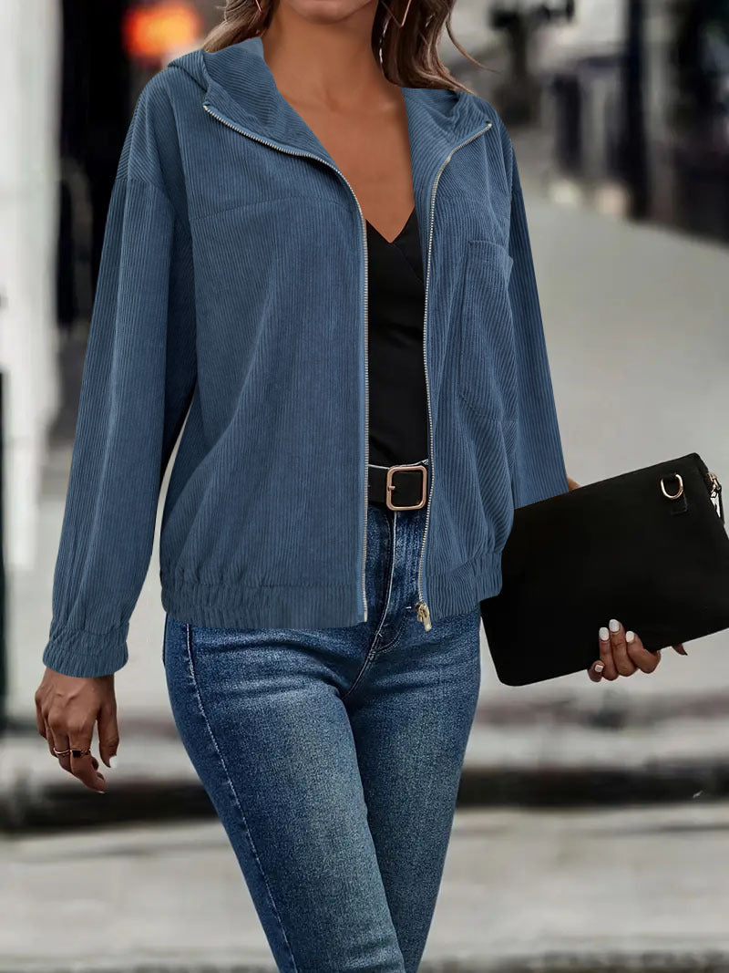 Dame casual hoodie-jacka i cord Mirla-Eva Jonsson