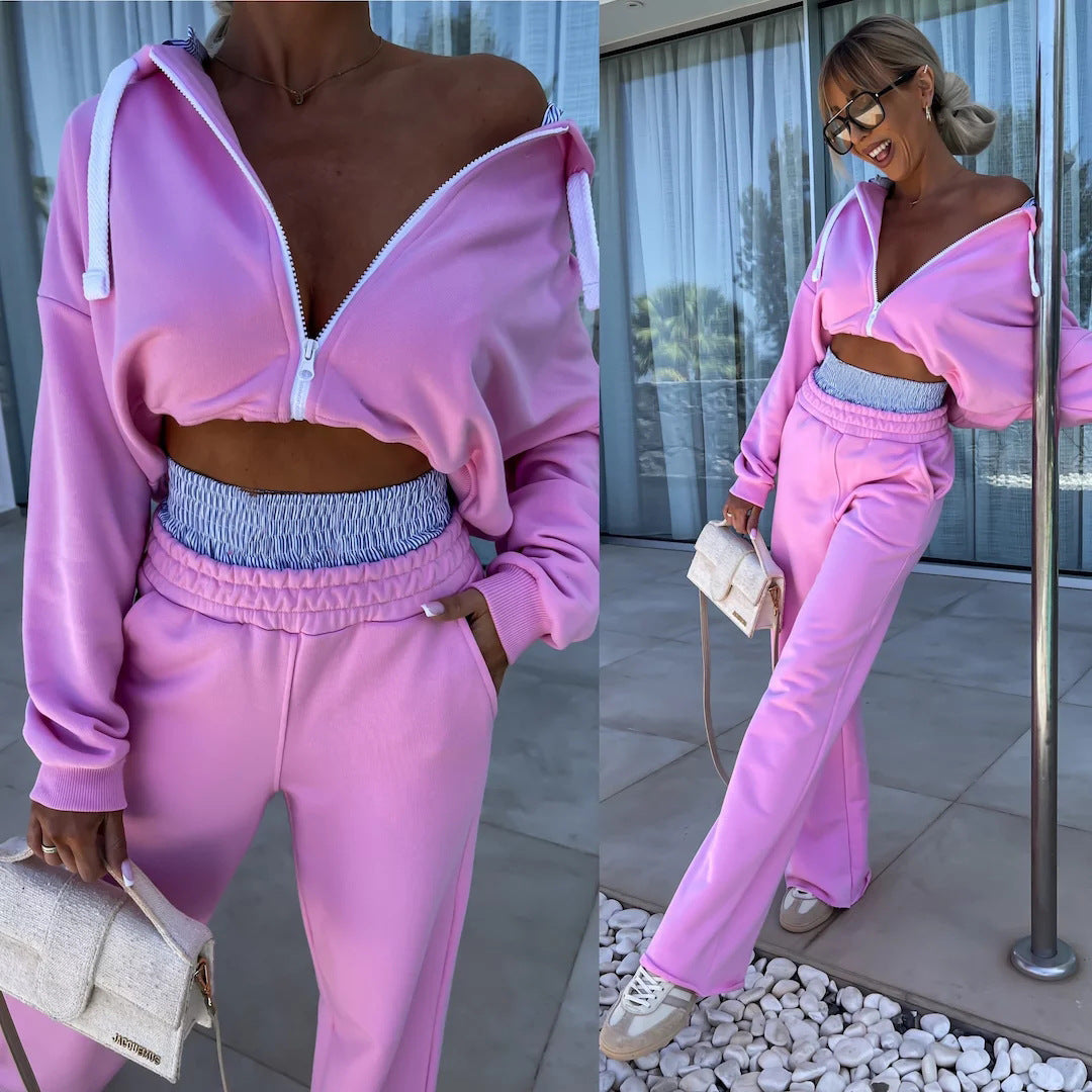 Dame casual hoodie med cropped snitt och bekväma joggingbyxor Eva Jonsson-Eva Jonsson