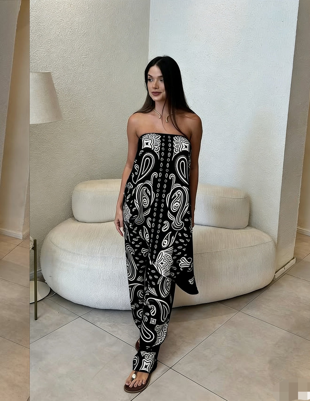 Dame casual jumpsuit med lös passform och stiligt mönster Mirla-Eva Jonsson