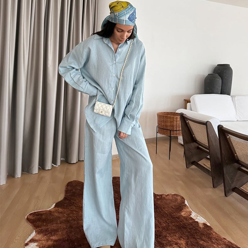 Dame casual linne lounge wear ensemble Mirla-Eva Jonsson