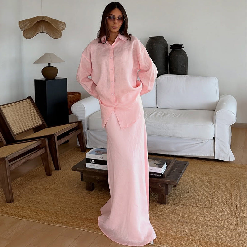 Dame casual linne lounge wear ensemble Mirla-Eva Jonsson