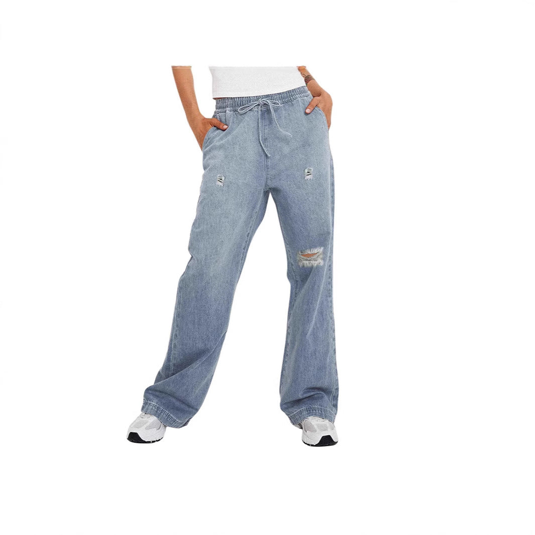 Dame casual loose Denim pants with elastic waistband Mirla-Eva Jonsson
