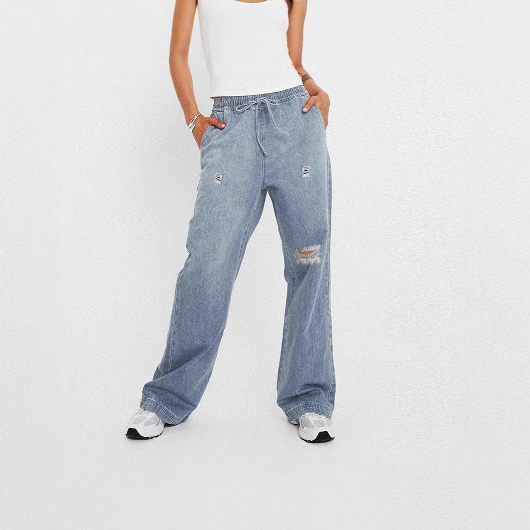 Dame casual loose Denim pants with elastic waistband Mirla-Eva Jonsson