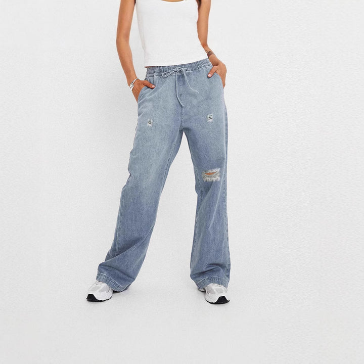 Dame casual loose Denim pants with elastic waistband Mirla-Eva Jonsson