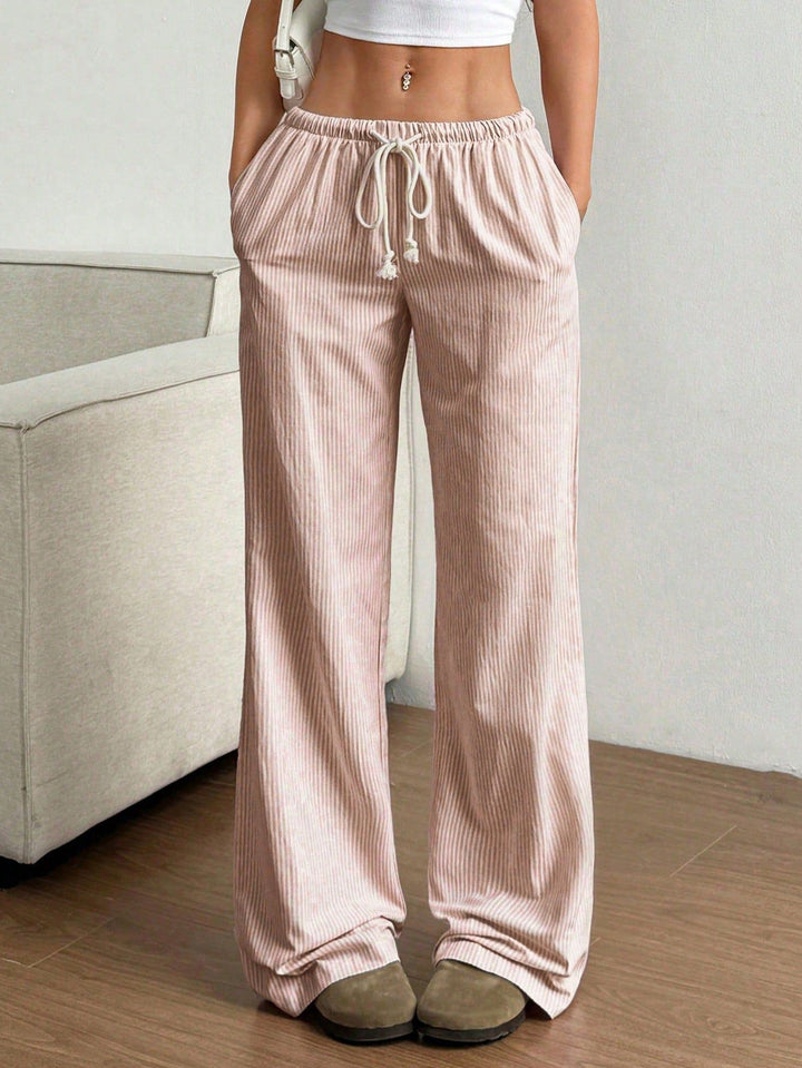 Dame casual loose-fitting striped pants with elastic waistband and drawstring Mirla-Eva Jonsson