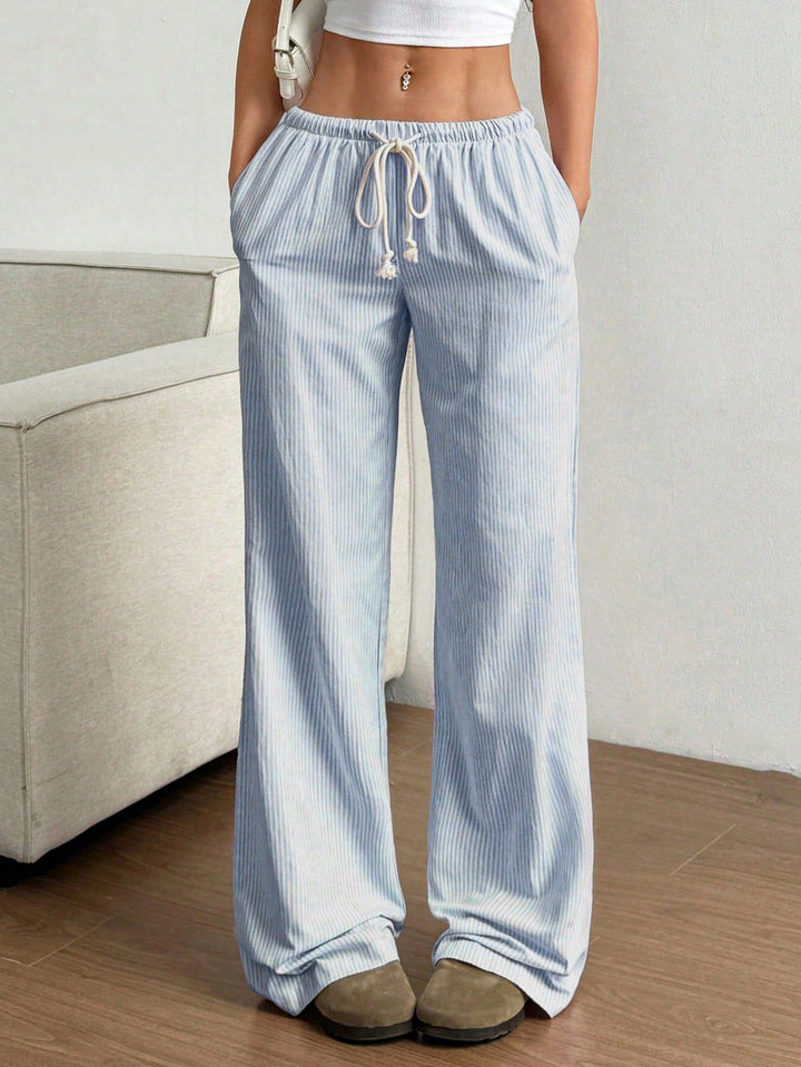 Dame casual loose-fitting striped pants with elastic waistband and drawstring Mirla-Eva Jonsson