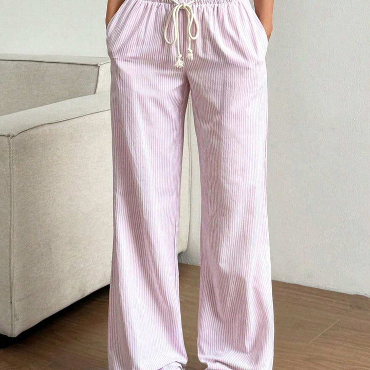 Dame casual loose-fitting striped pants with elastic waistband and drawstring Mirla-Eva Jonsson