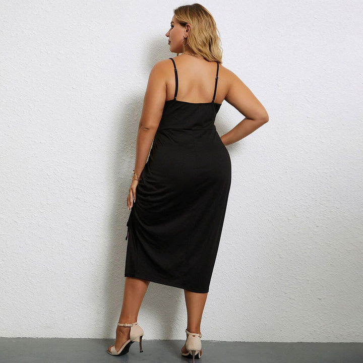 Dame casual midi dress with adjustable spaghetti straps and side ruffle detail Mirla-Eva Jonsson