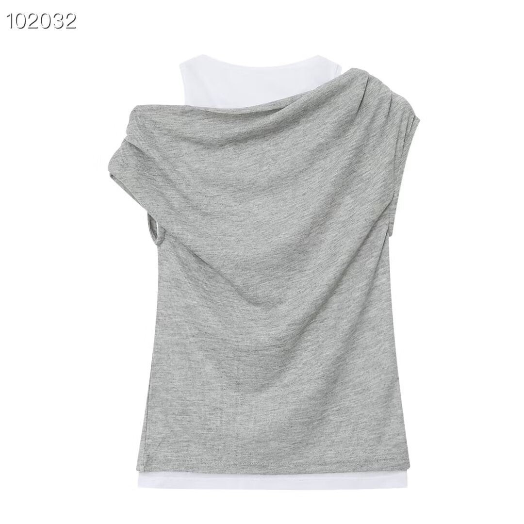 Dame casual overlay t-shirt med asymmetrisk skärning och eleganta veck Mirla-Eva Jonsson