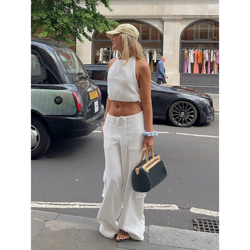 Dame casual set bestående av crop-top och vida byxor Mirla-Eva Jonsson