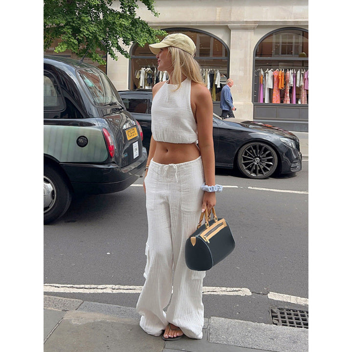 Dame casual set bestående av crop-top och vida byxor Mirla-Eva Jonsson