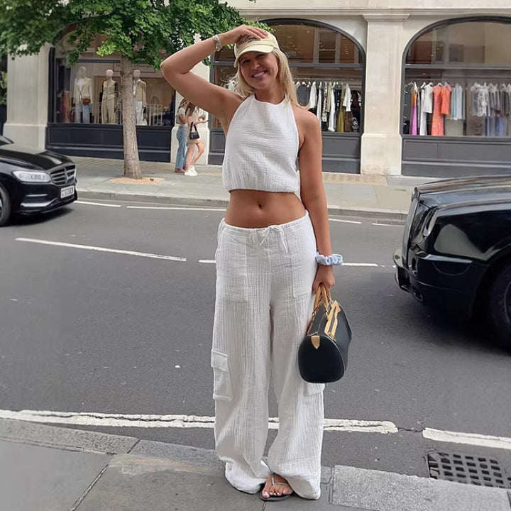Dame casual set bestående av crop-top och vida byxor Mirla-Eva Jonsson