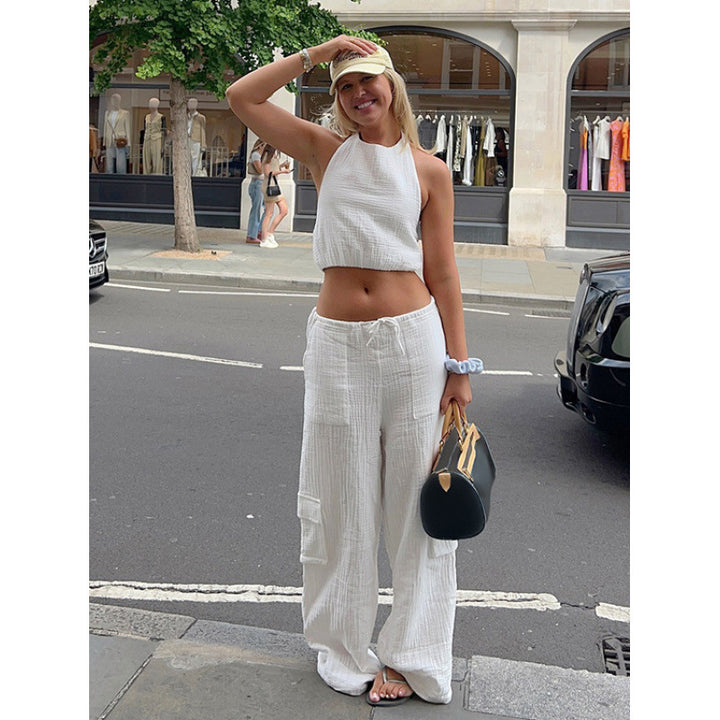 Dame casual set bestående av crop-top och vida byxor Mirla-Eva Jonsson
