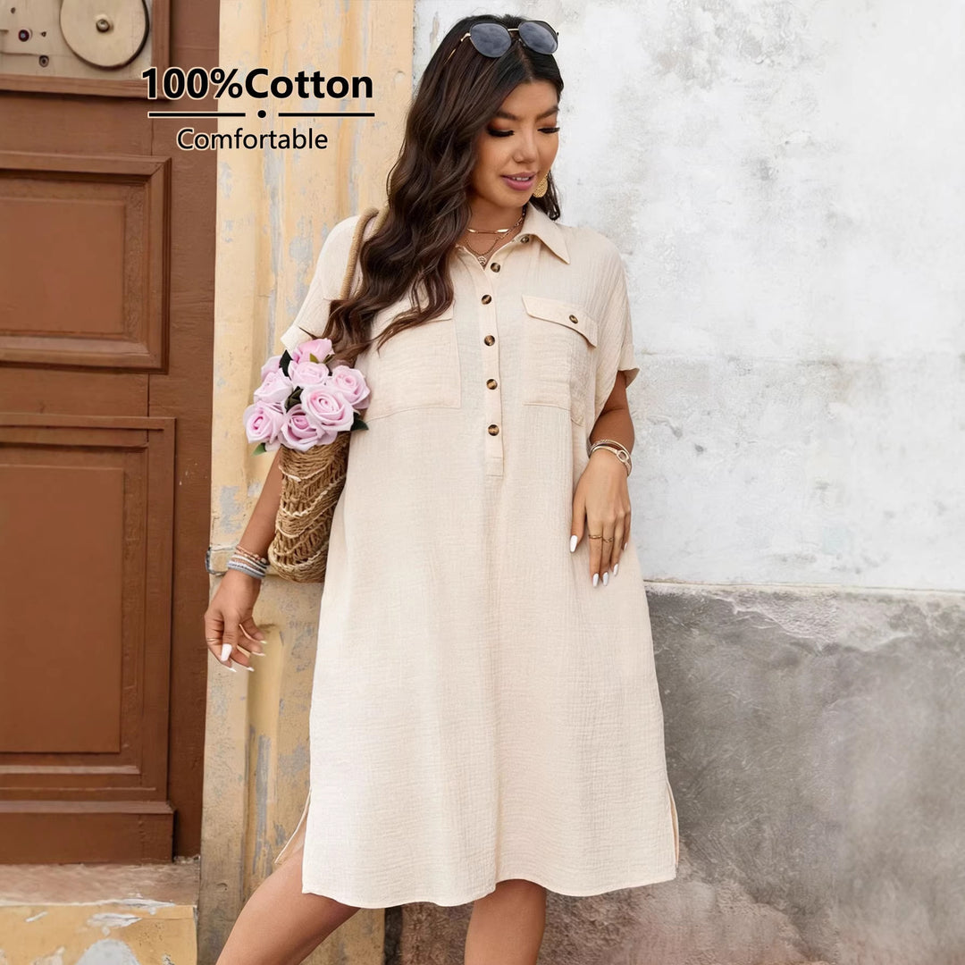 Dame casual shirt dress with button placket and two pockets Mirla-Eva Jonsson