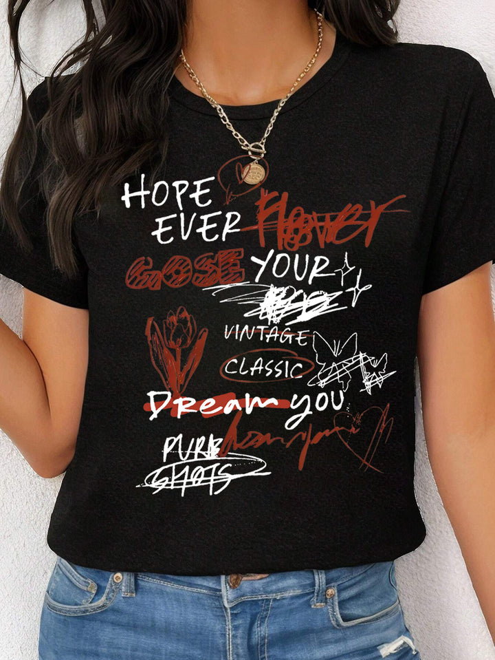 Dame casual statement t-shirt med kreativt tryck Mirla-Eva Jonsson