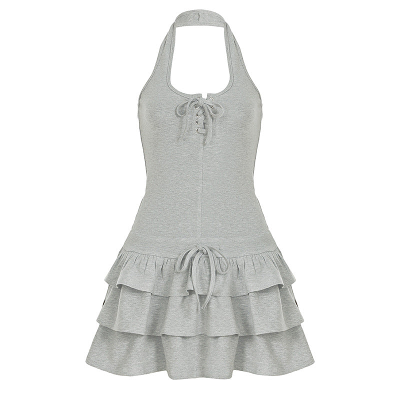 Dame casual strap dress with ruffled hem and detailed lacing Mirla-Eva Jonsson