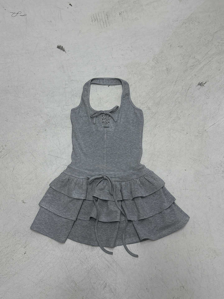 Dame casual strap dress with ruffled hem and detailed lacing Mirla-Eva Jonsson