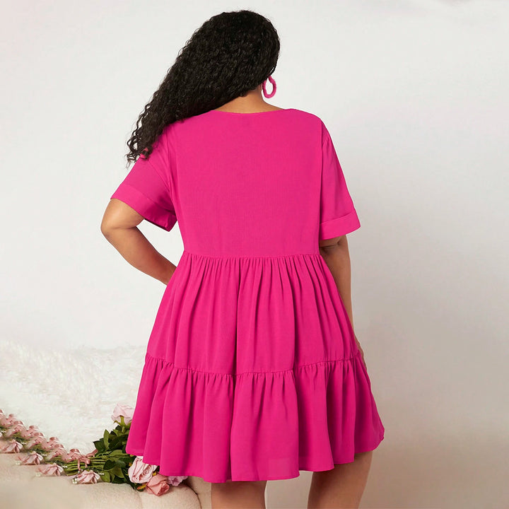 Dame casual summer dress with V-neck and flared hem Mirla-Eva Jonsson