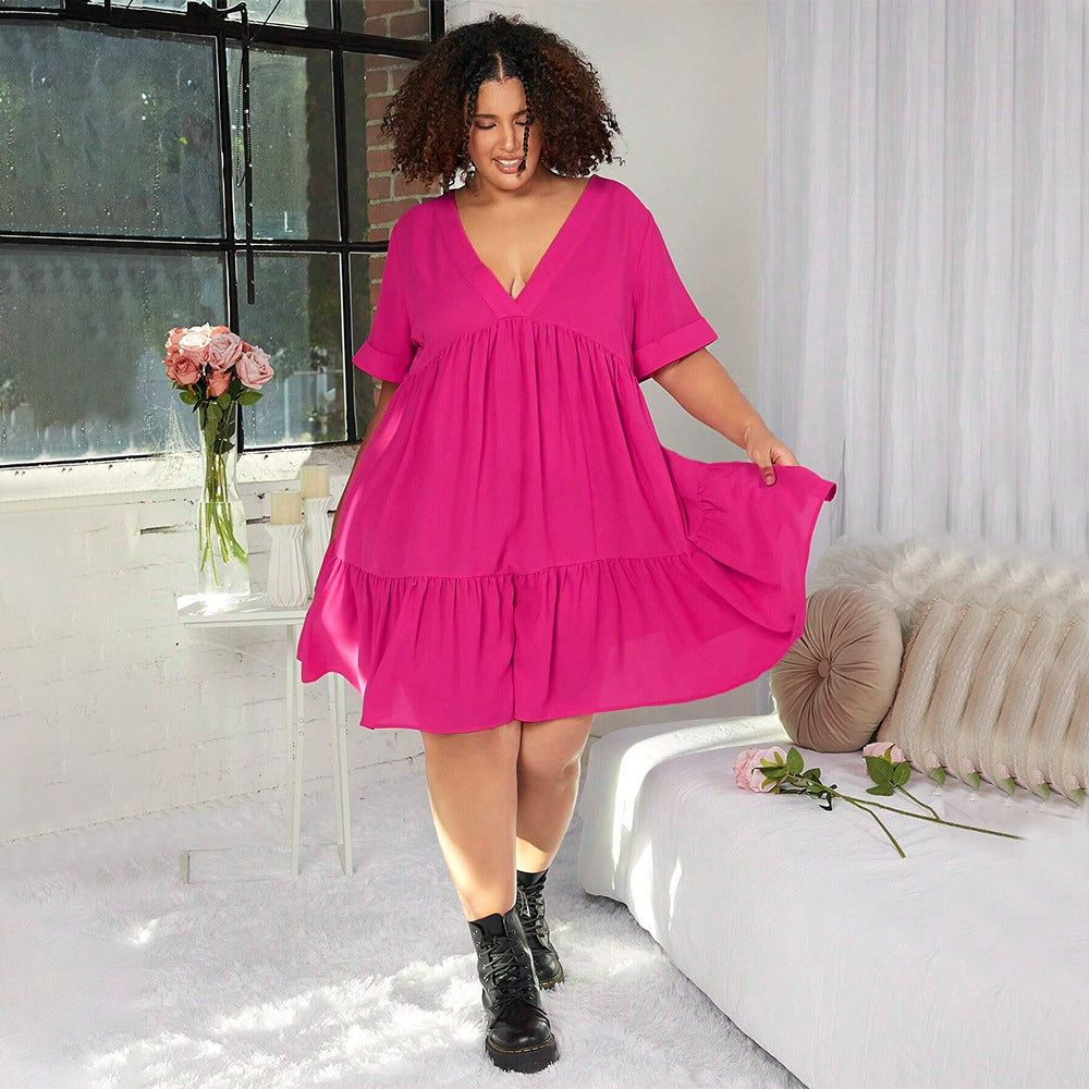 Dame casual summer dress with V-neck and flared hem Mirla-Eva Jonsson