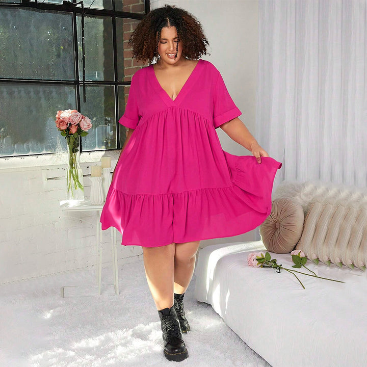 Dame casual summer dress with V-neck and flared hem Mirla-Eva Jonsson