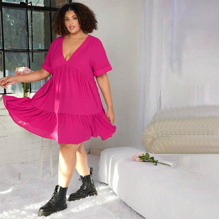 Dame casual summer dress with V-neck and flared hem Mirla-Eva Jonsson