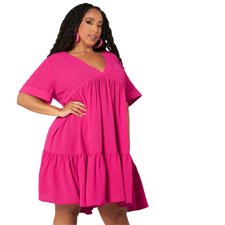 Dame casual summer dress with V-neck and flared hem Mirla-Eva Jonsson