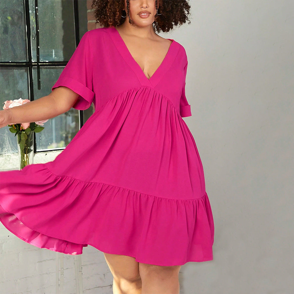 Dame casual summer dress with V-neck and flared hem Mirla-Eva Jonsson