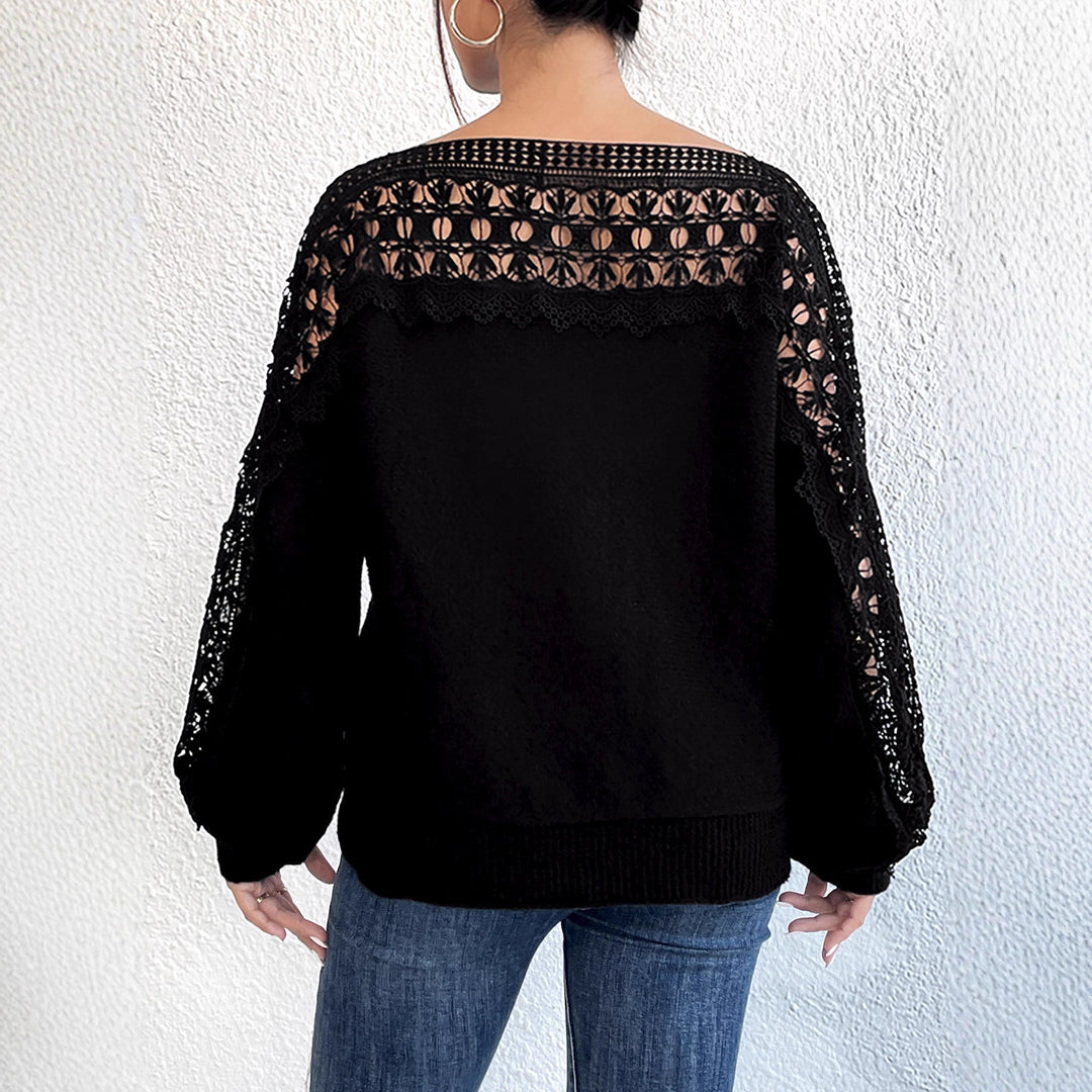 Dame casual sweater with unique crochet neckline Mirla-Eva Jonsson