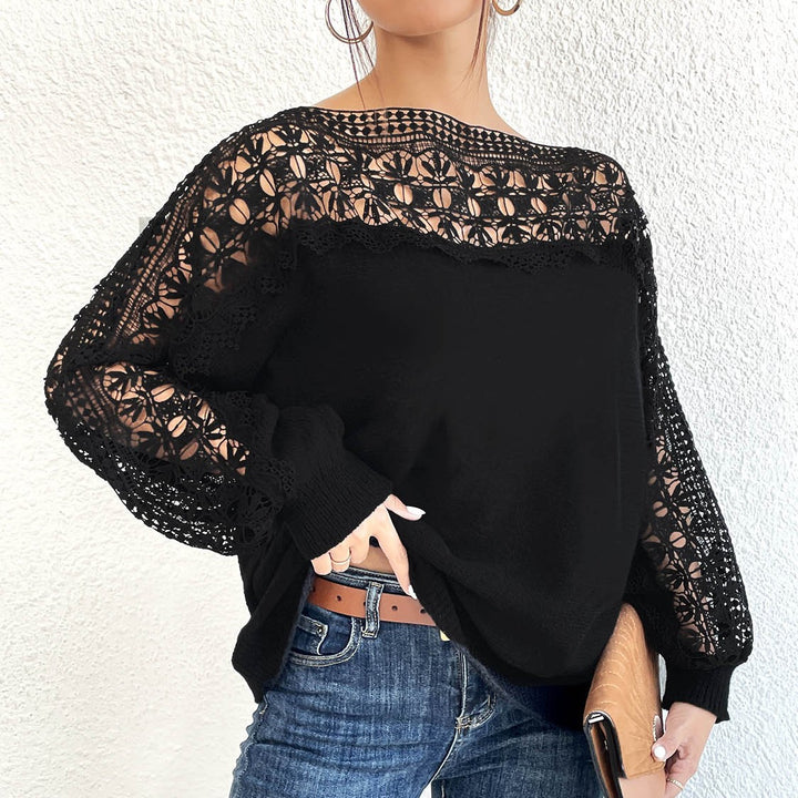 Dame casual sweater with unique crochet neckline Mirla-Eva Jonsson