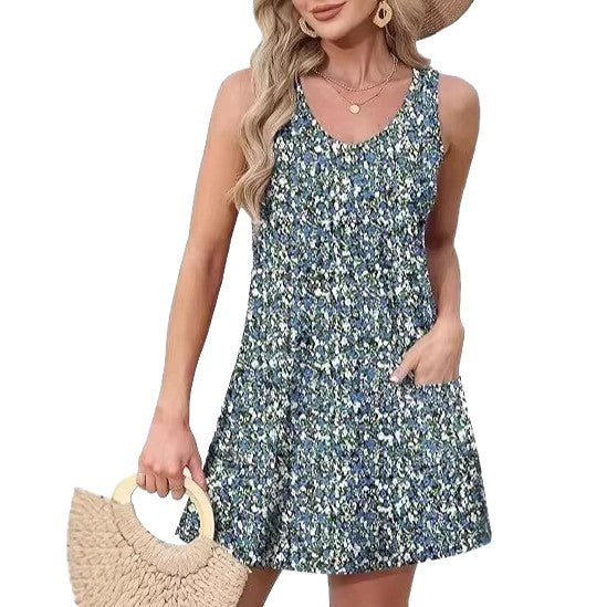 Dame casual tank dress with practical pockets and V-neck Mirla-Eva Jonsson