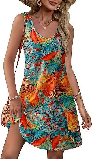 Dame casual tank dress with practical pockets and V-neck Mirla-Eva Jonsson