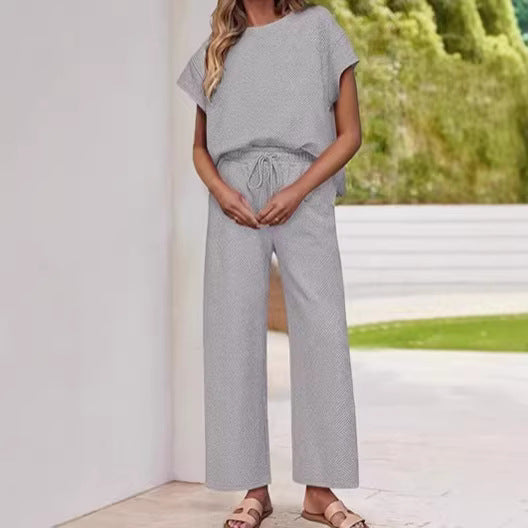 Dame casual tvådelad set med högskuren byxa och avslappnad topp Mirla-Eva Jonsson