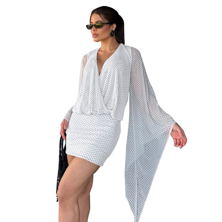 Dame casual wrap dress with transparent sleeves and stylish design Mirla-Eva Jonsson