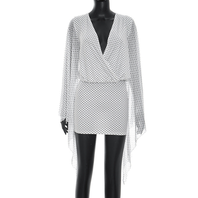 Dame casual wrap dress with transparent sleeves and stylish design Mirla-Eva Jonsson