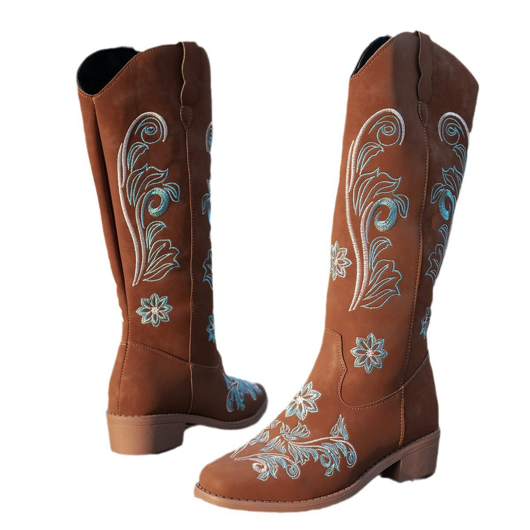 Dame cowboy stövlar med handgjorda blomsterdetaljer och bekväm klack Mirla-Eva Jonsson