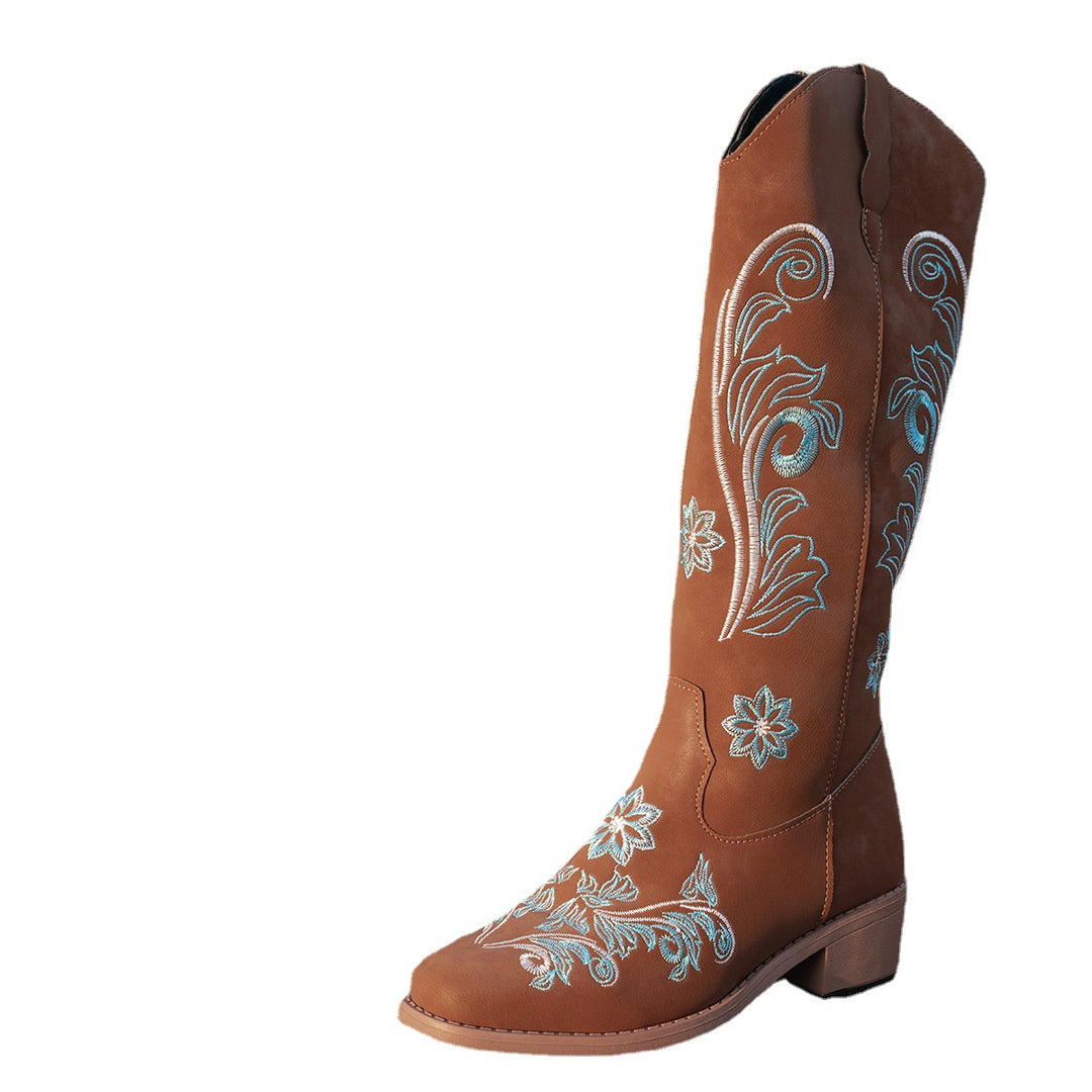 Dame cowboy stövlar med handgjorda blomsterdetaljer och bekväm klack Mirla-Eva Jonsson